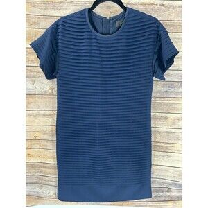 Women's J. Crew Blue Short Sleeves Pleated Chiffon Shift Dress Size 00